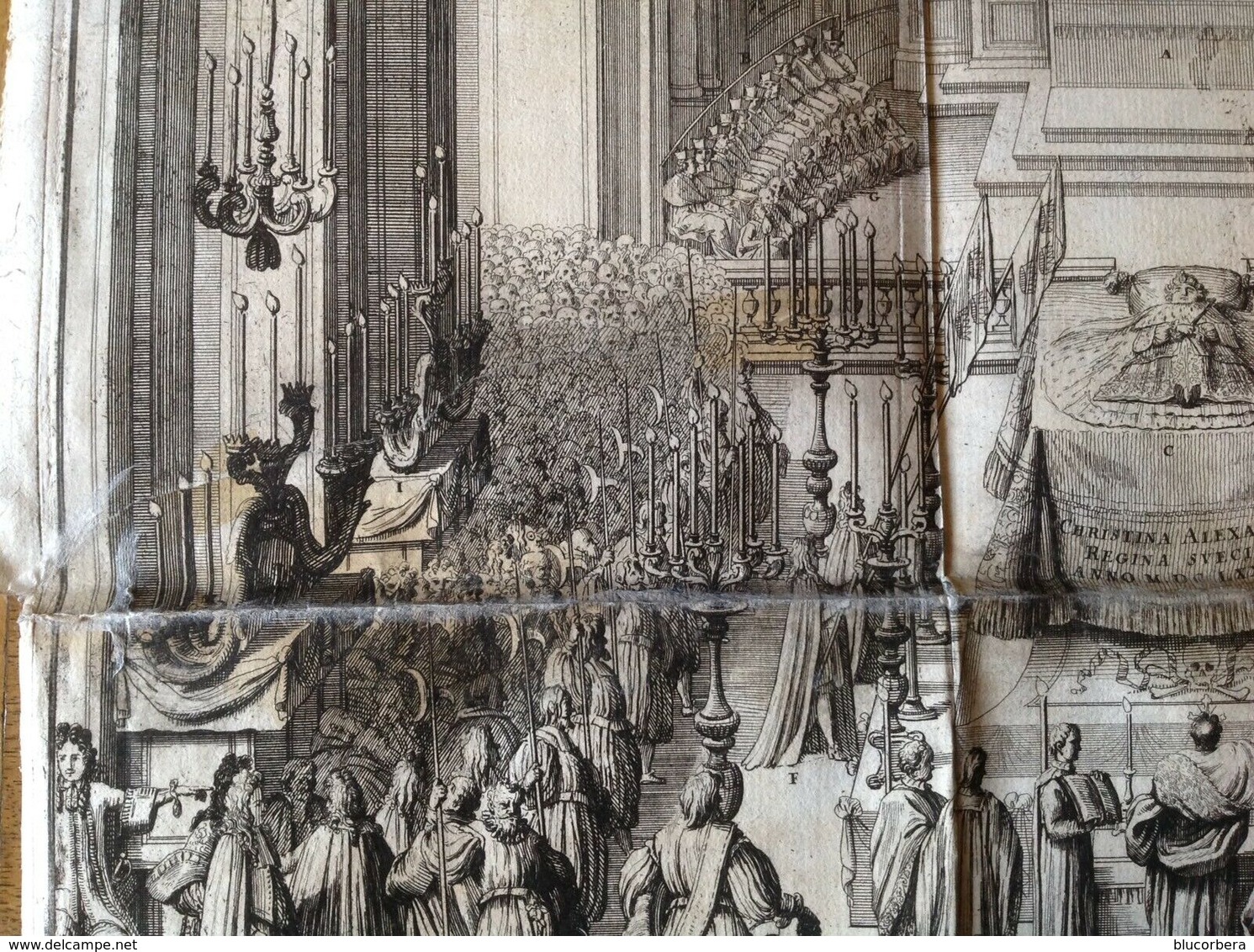 APPARATO FUNEBRE MARIA CRISTINA DI SVEZIA 1689 INC. NICOLAS DORIGNY - MOLTO RARA - - Litografia
