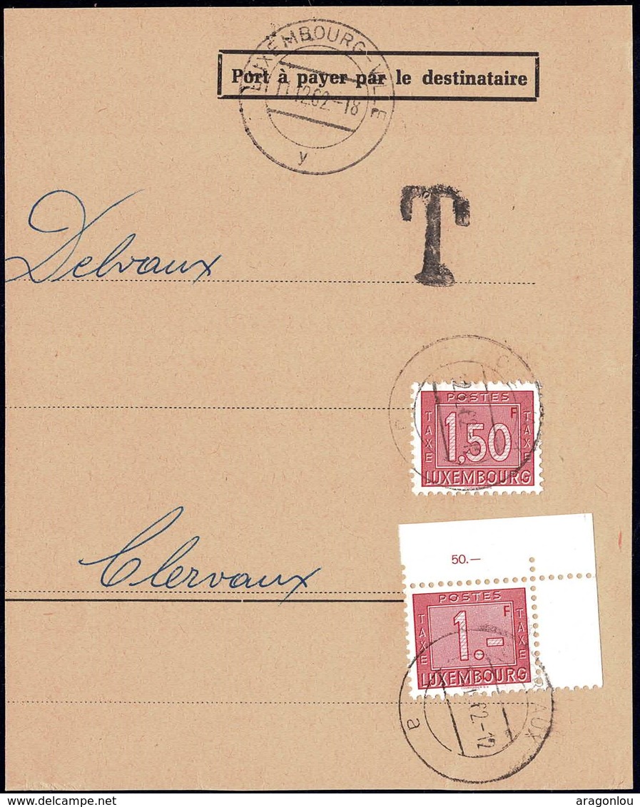 1962: Fragment De Lettre Taxes III, Cachet Luxembourg-Ville 11.12.1962, Michel 2019: 30,31 - Portomarken