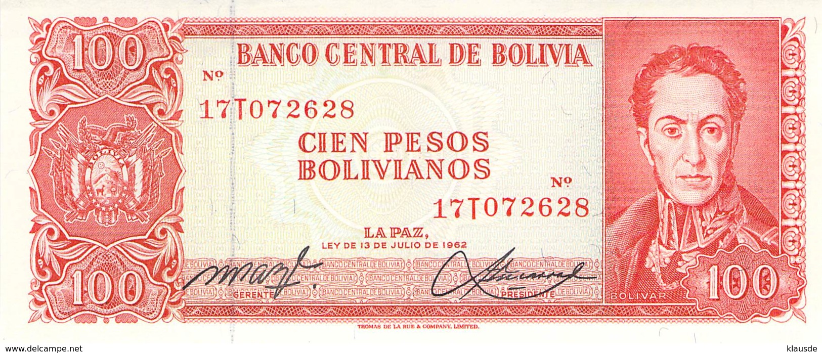 100 Pesos Bolivianos Boliven 1962 - Bolivia