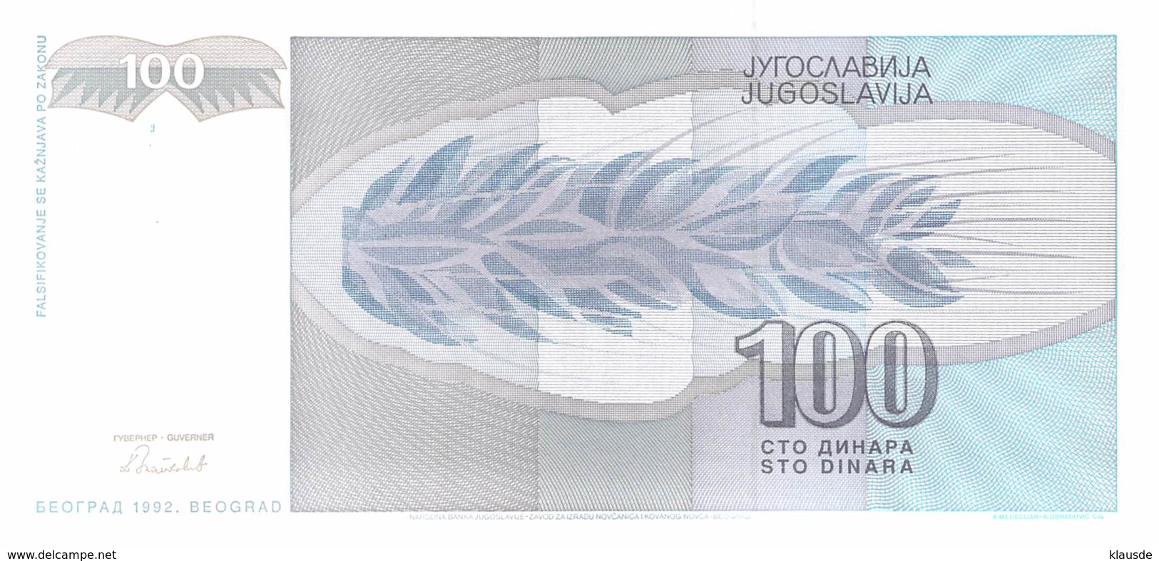 100 Dinar Serbien-Montenegro 1992 - Other - Oceania