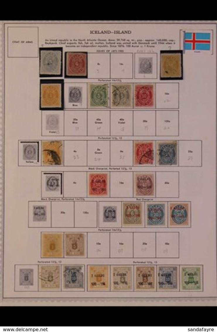 \Y ICELAND\Y 1870's - 1980's. ALL DIFFERENT Mint & Used Collection On Printed Pages. Inc 1873 P14x13½ 4sk & P12½ 3sk & 1 - Sonstige & Ohne Zuordnung