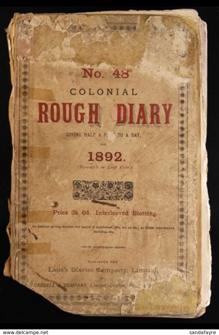 \Y 1892 FASCINATING - NATAL HARBOUR MASTER'S LOG.\Y  A Letts "Colonial Rough Diary For 1892" (distressed Condition But G - Autres & Non Classés