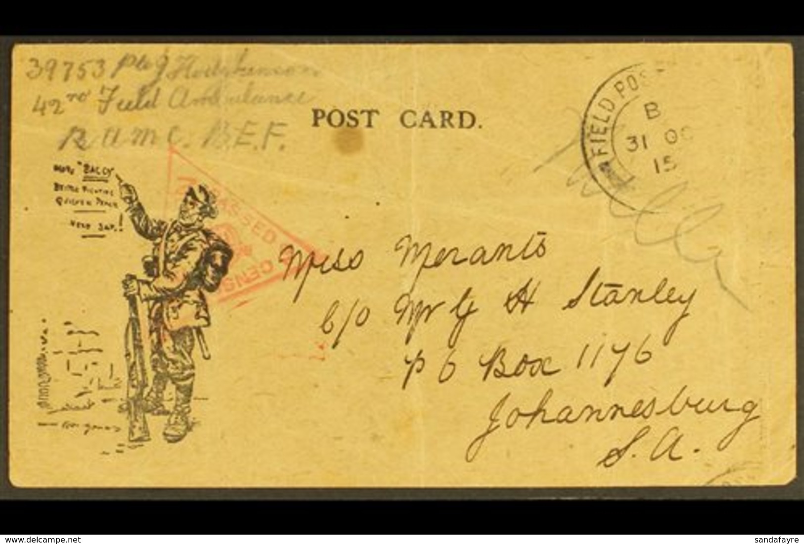 \Y TOBACCO FUND - WWI POSTCARD\Y 1915 Illustrated Card Sent 1915 To Johannesburg, South Africa, With A Message Of Thanks - Autres & Non Classés