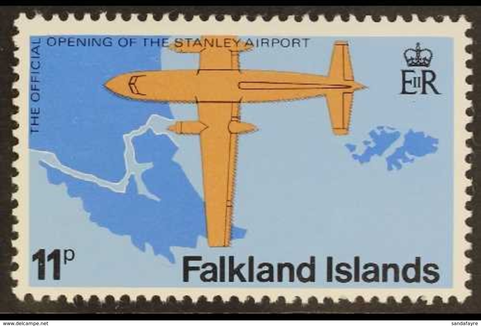 \Y AIRCRAFT\Y FALKLAND ISLANDS 1979 11p Blue & Brown "Airport",  WMK TO LEFT Variety, SG 361w, Never Hinged Mint For Mor - Ohne Zuordnung