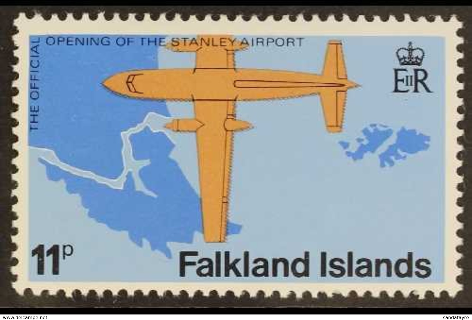 \Y AIRCRAFT\Y FALKLAND ISLANDS 1979 11p Blue & Brown "Airport",  WMK TO LEFT Variety, SG 361w, Never Hinged Mint For Mor - Non Classés