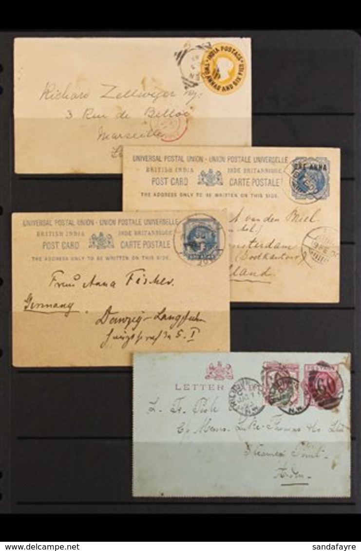 \Y 1890-1900 INTERESTING QV CARDS & COVER GROUP\Y Includes India QV Postal Stationery Items (3 Different) With Aden Canc - Aden (1854-1963)