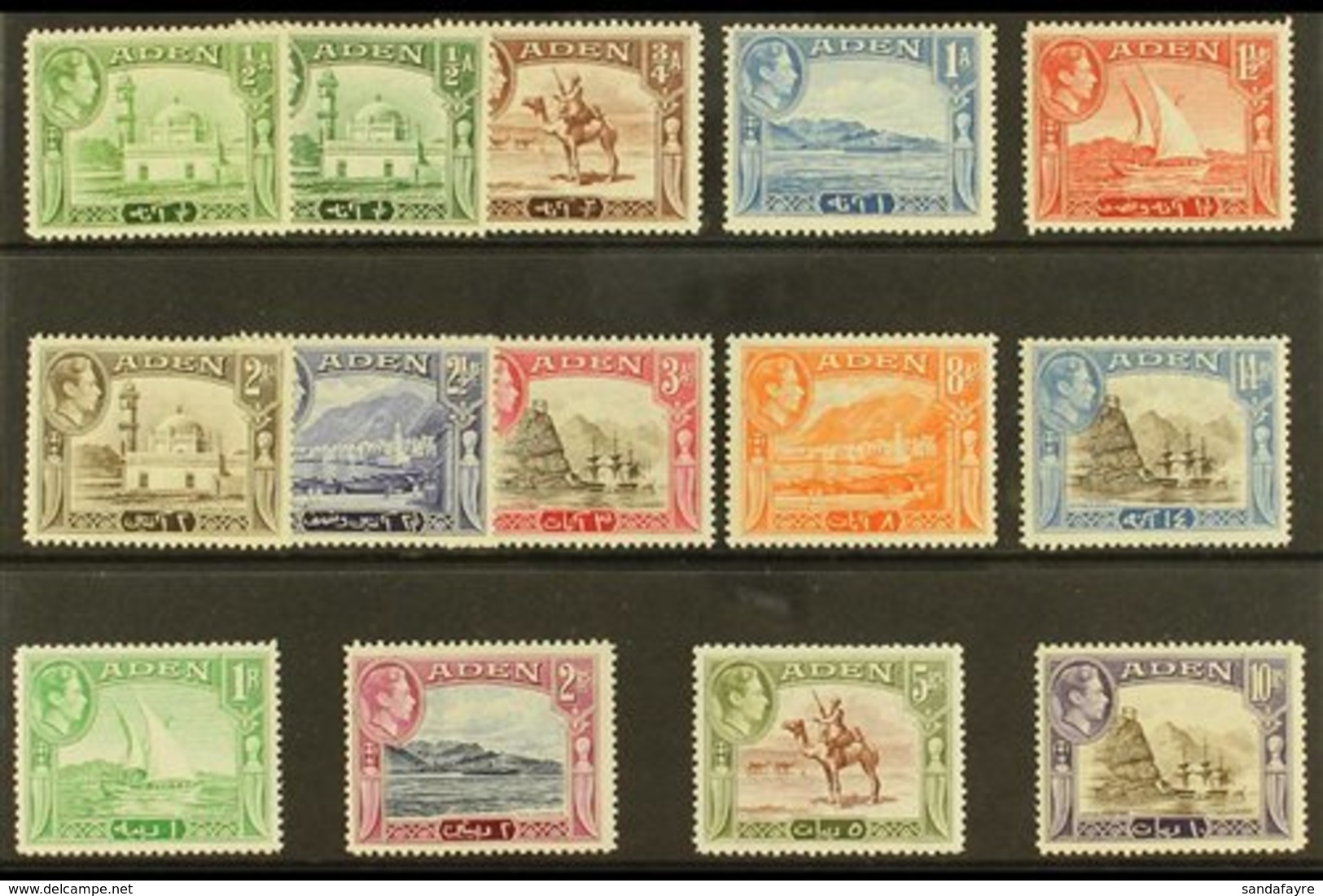 \Y 1939-48\Y Pictorial Definitive Set Plus ½a Listed Shade, SG 16/27, Very Fine Lightly Hinged Or Nhm (14 Stamps) For Mo - Aden (1854-1963)