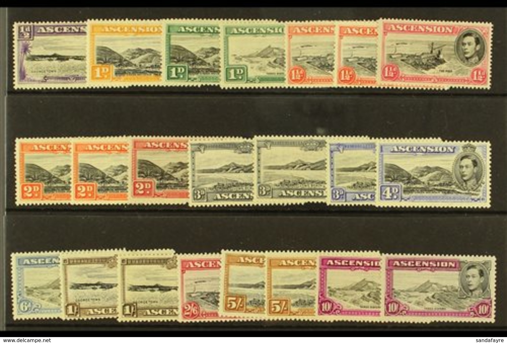 \Y 1938-53\Y KGVI Definitives Set Plus Additional Perfs Of 1½d Vermilion, 2d Red-orange, 3d Grey, 1s, 5s & 10s Values, S - Ascension