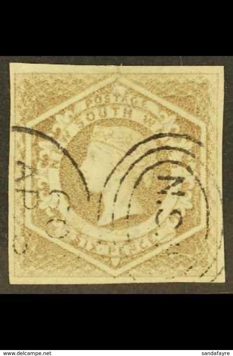 \Y NEW SOUTH WALES\Y 1854-59 6d Greyish Brown Imperf With WMK "8" Error, SG 96a, Very Fine Used With 4 Neat Margins. A B - Other & Unclassified