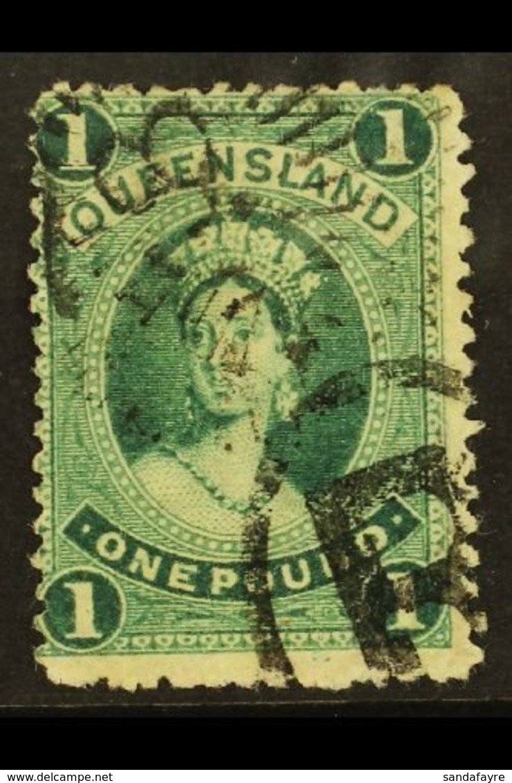 \Y QUEENSLAND\Y 1882-95 £1 Deep Green, Wmk W5, SG 156, Used With Numeral & "R" In Oval Cancels. For More Images, Please  - Other & Unclassified