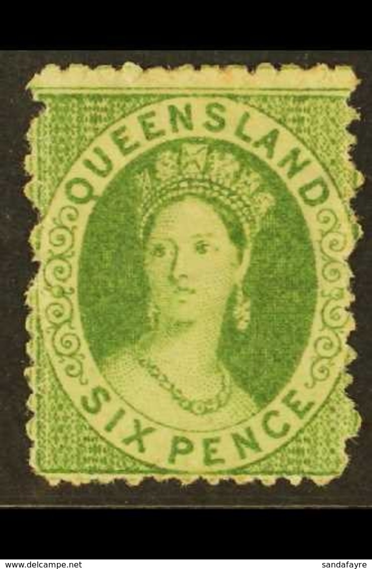\Y QUEENSLAND\Y 1868-74 6d Green Perf 13, SG 69, Lightly Hinged Mint. For More Images, Please Visit Http://www.sandafayr - Other & Unclassified