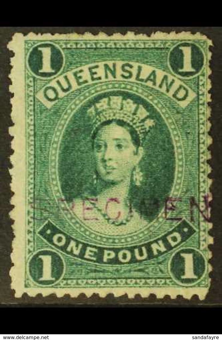 \Y QUEENSLAND\Y 1882-95 £1 Deep Green With "SPECIMEN" Handstamp, SG 156s, Unused Without Gum. For More Images, Please Vi - Other & Unclassified