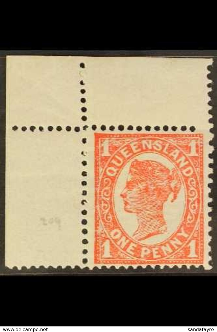 \Y QUEENSLAND\Y 1911 1d Vermilion, Perf. Irregular Compound 10½ To 12½, SG 313, An Attractive Upper Left Corner Example, - Other & Unclassified