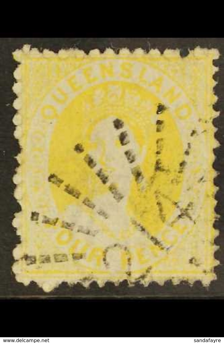 \Y QUEENSLAND\Y 1868-78 4d Yellow Chalon, Perf. 13, SG 89, Fine Used With Crisp "214" Cancel. For More Images, Please Vi - Other & Unclassified