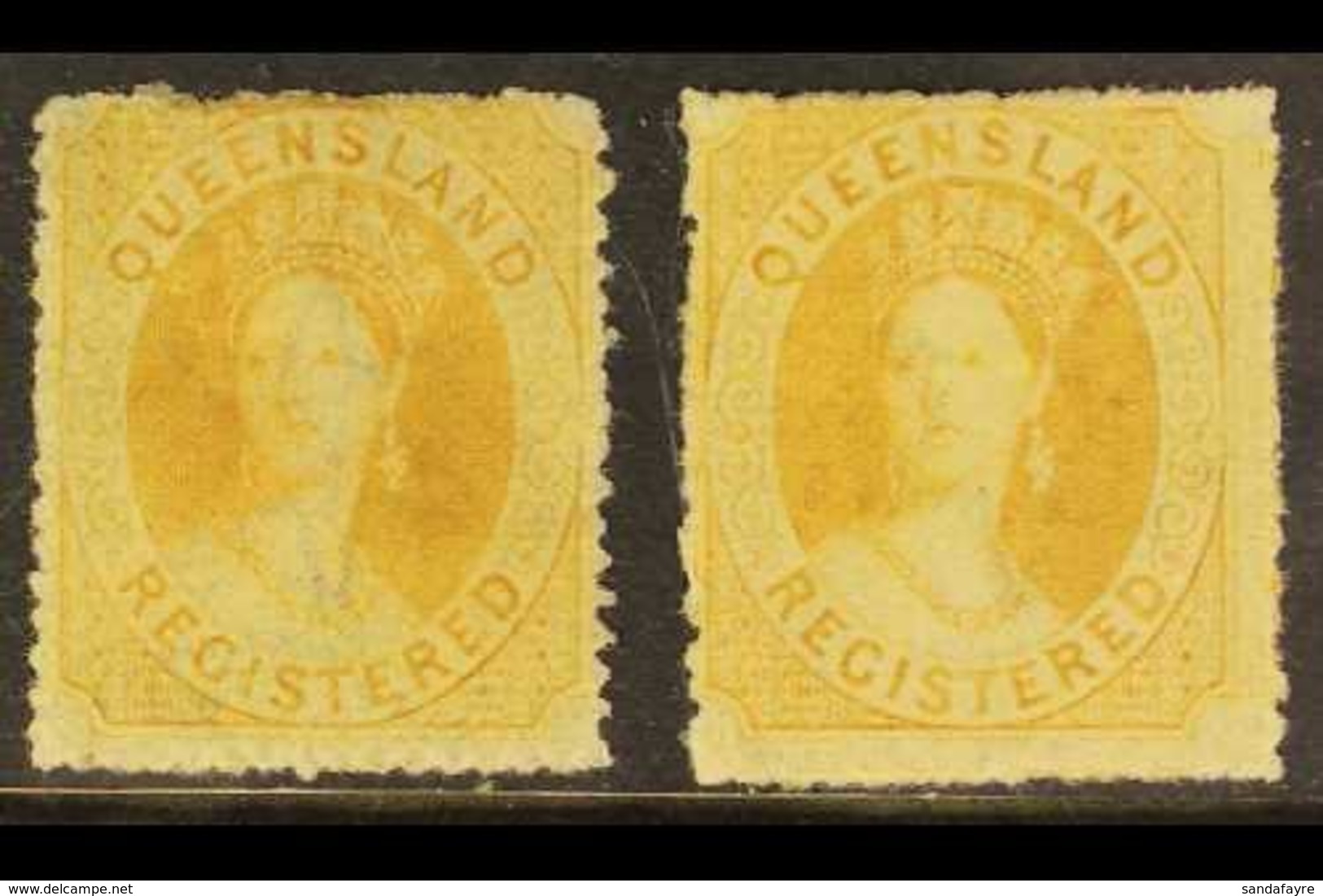 \Y QUEENSLAND\Y 1860-61 'REGISTERED' (6d) Orange- Yellows, Two Examples Exhibiting The 'intermediate Between Clean-cut A - Autres & Non Classés