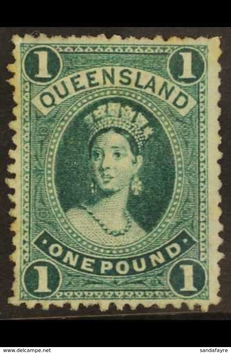 \Y QUEENSLAND\Y 1883 £1 Deep Green Chalon On Thin Paper, SG 156, Mint With Large Part Gum, Some Rough Perforations. For  - Autres & Non Classés