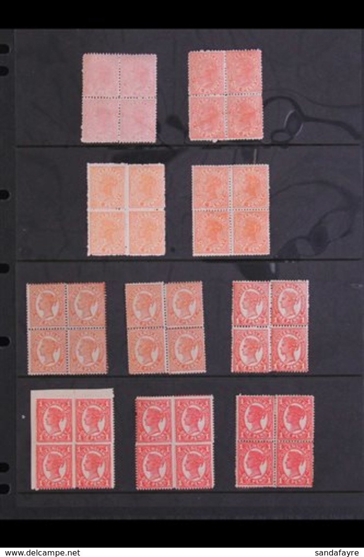 \Y QUEENSLAND\Y PENNY BLOCKS OF FOUR - Attractive Mint Group Incl. 1882-91 1d Pale Vermilion-red & Deep Vermilion-red Sh - Andere & Zonder Classificatie