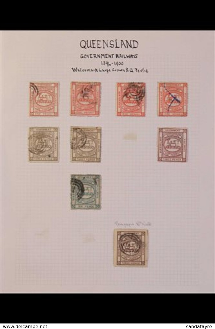 \Y QUEENSLAND\Y RAILWAY STAMPS 1895 - 1927 Small Chiefly Used Collection On A Couple Of Album Pages Includes The 1894 No - Other & Unclassified