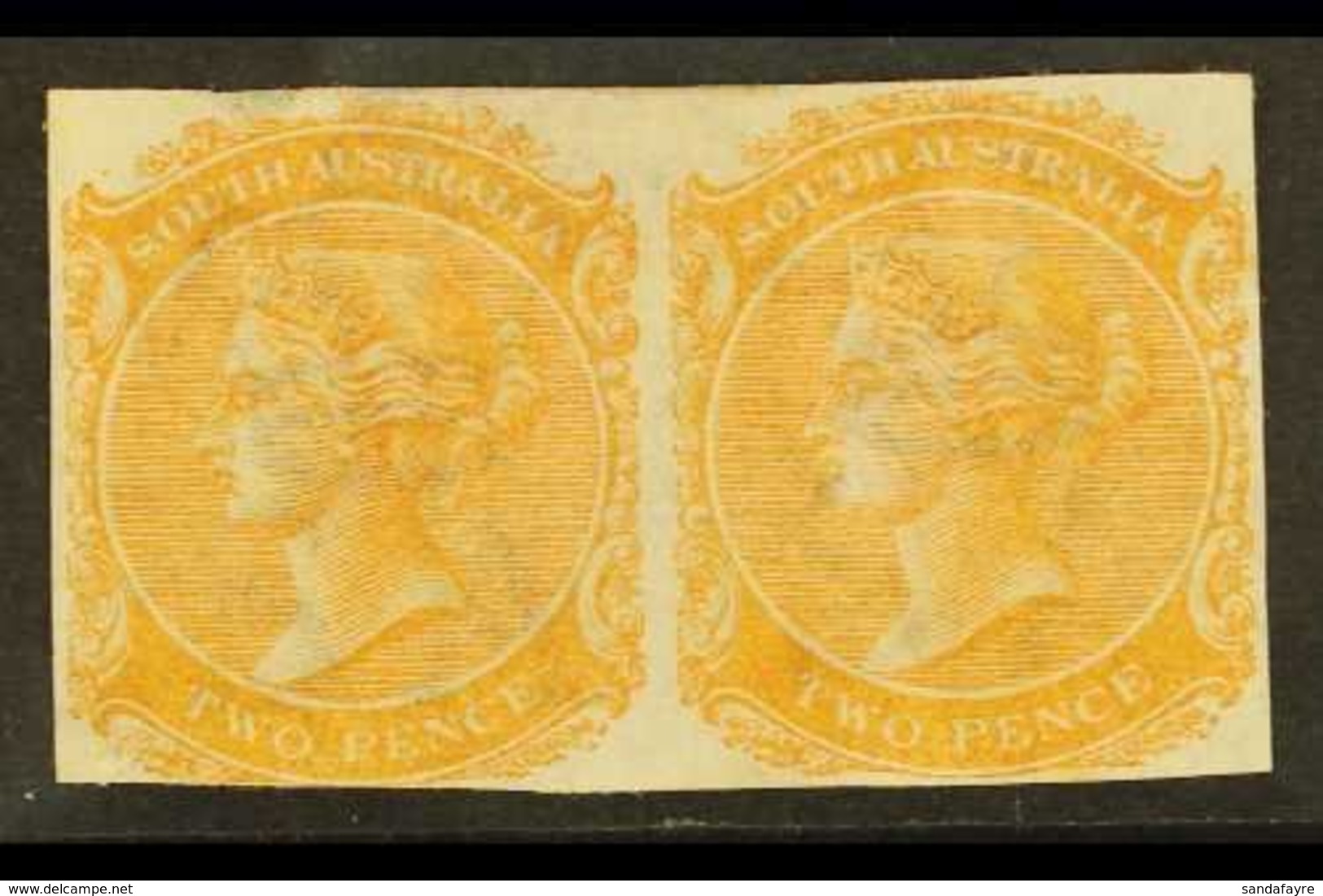 \Y SOUTH AUSTRALIA\Y 1876 2d IMPERF PLATE PROOF PAIR Printed In Pale Orange On Watermarked Paper, Unused & Without Gum.  - Other & Unclassified