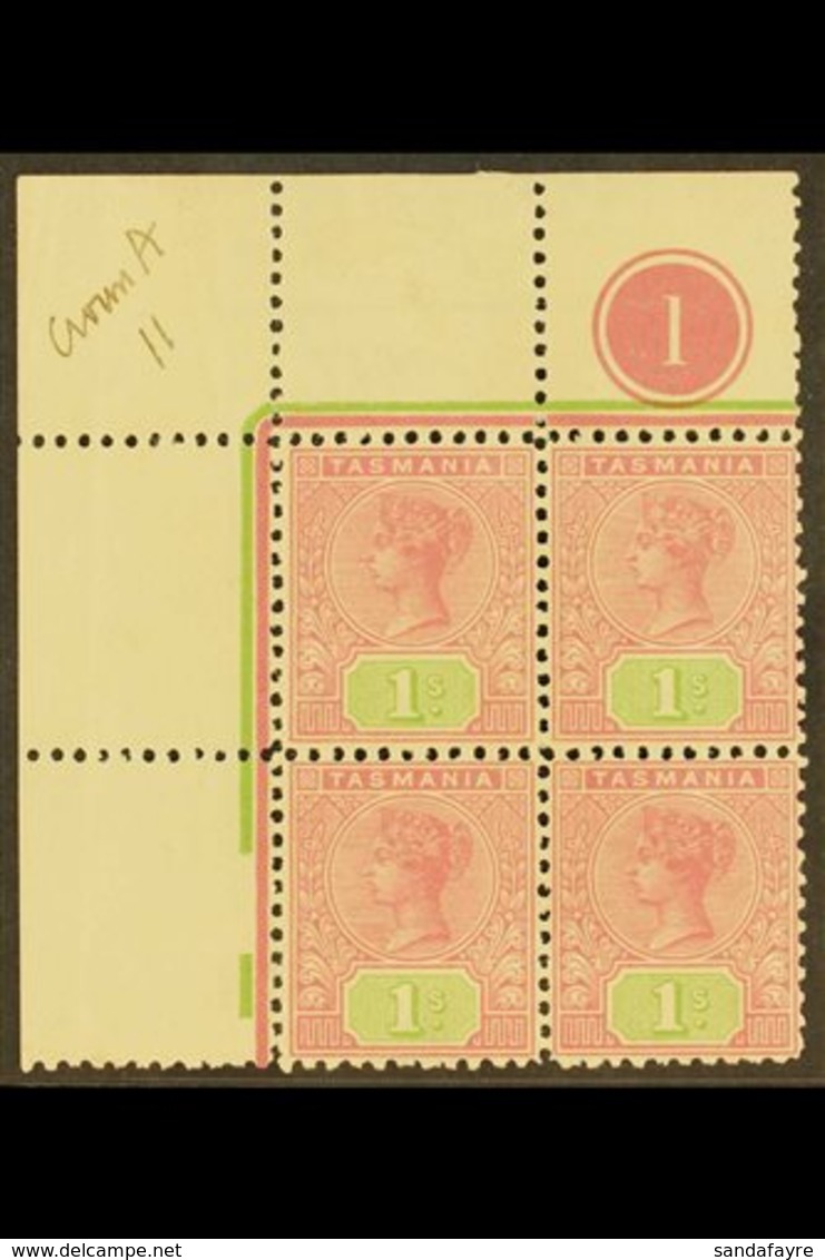 \Y TASMANIA\Y 1906-09 1s Rose & Green Wmk Crown Over A Wmk Inverted Perf 11, SG 257a, Mint (stamps Never Hinged) Upper L - Autres & Non Classés