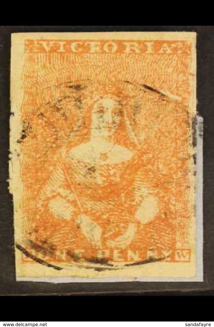 \Y VICTORIA\Y 1854 1d Orange-red Half Length, On Good Quality Paper By Campbell, SG 23, Four Good Margins, On A Piece Wi - Sonstige & Ohne Zuordnung