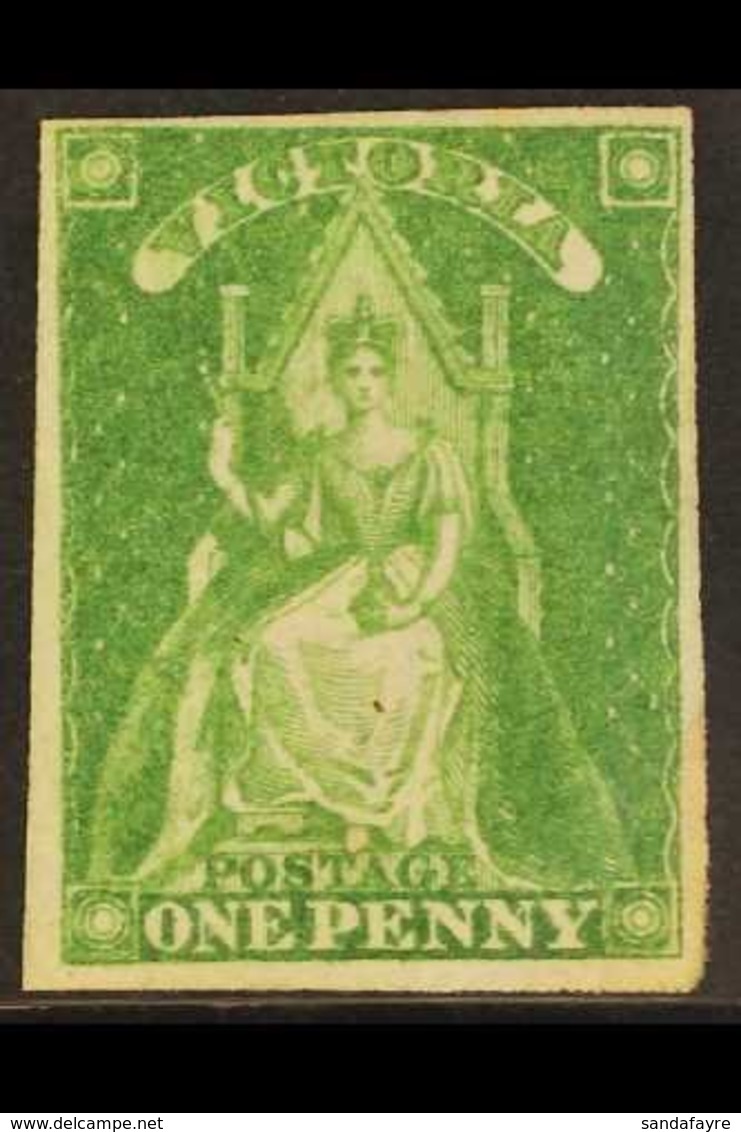 \Y VICTORIA\Y 1856 1d Yellow Green Queen On Throne, Star Watermark, SG 40, A Stunningly Fresh Mint Example With Four Mar - Other & Unclassified