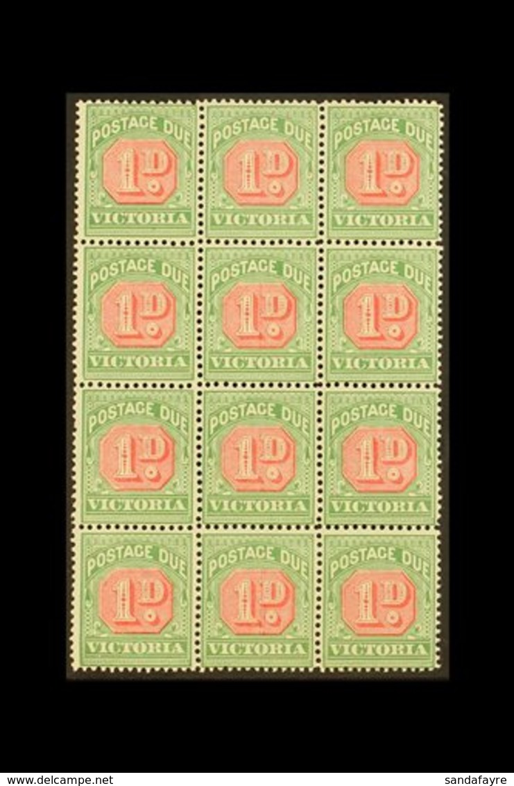 \Y VICTORIA\Y POSTAGE DUE 1895-6 1d Pale Scarlet & Yellow-green, BLOCK OF TWELVE (3x4), SG D12a, Never Hinged Mint, Few  - Sonstige & Ohne Zuordnung