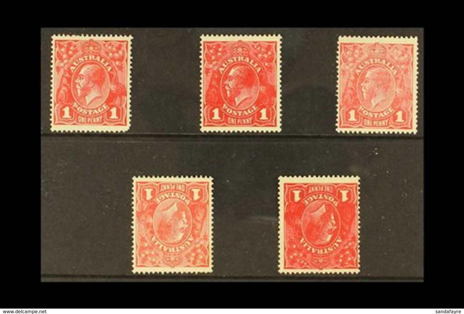 \Y 1916-18\Y Unsurfaced Paper Mint Group With Shades & Two Inverted Watermarks, SG 47/47hw, A Fine Mint Group (5 Stamps) - Autres & Non Classés