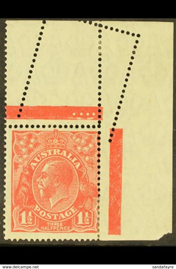 \Y 1926-30\Y 1½d Scarlet - Perf 14, SG 87, Corner Example With Dramatic Perforation Fault, Very Fine Mint For More Image - Autres & Non Classés