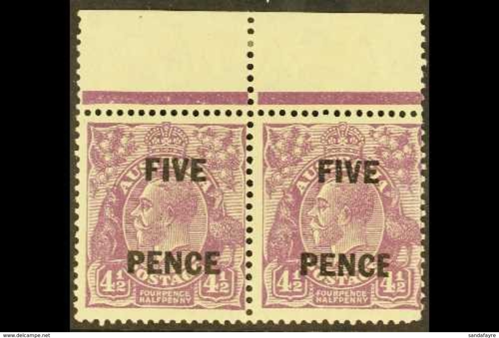 \Y 1930\Y FIVE PENCE On 4½d Violet, SG 120, Marginal Pair With Right Stamp Having Narrow E In Pence Variety, Brusden Whi - Sonstige & Ohne Zuordnung