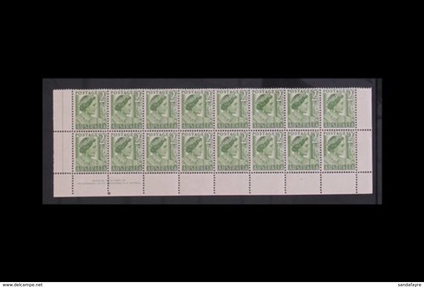 \Y 1950-52\Y 2d Yellow-green COIL PERFORATION BLOCK Of 16, SG 237b, Never Hinged Mint Two Bottom Rows Of Pane With Margi - Other & Unclassified