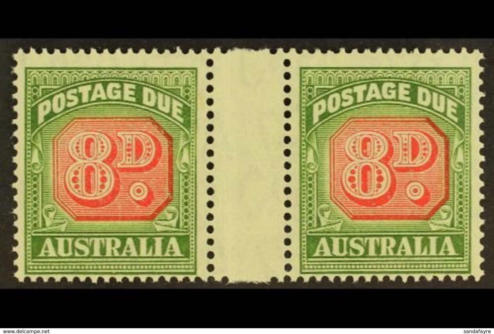 \Y POSTAGE DUES\Y 1946-57 8d Carmine & Green (SG D127, BW 95), Fine Never Hinged Mint Horizontal GUTTER PAIR With The Ri - Autres & Non Classés