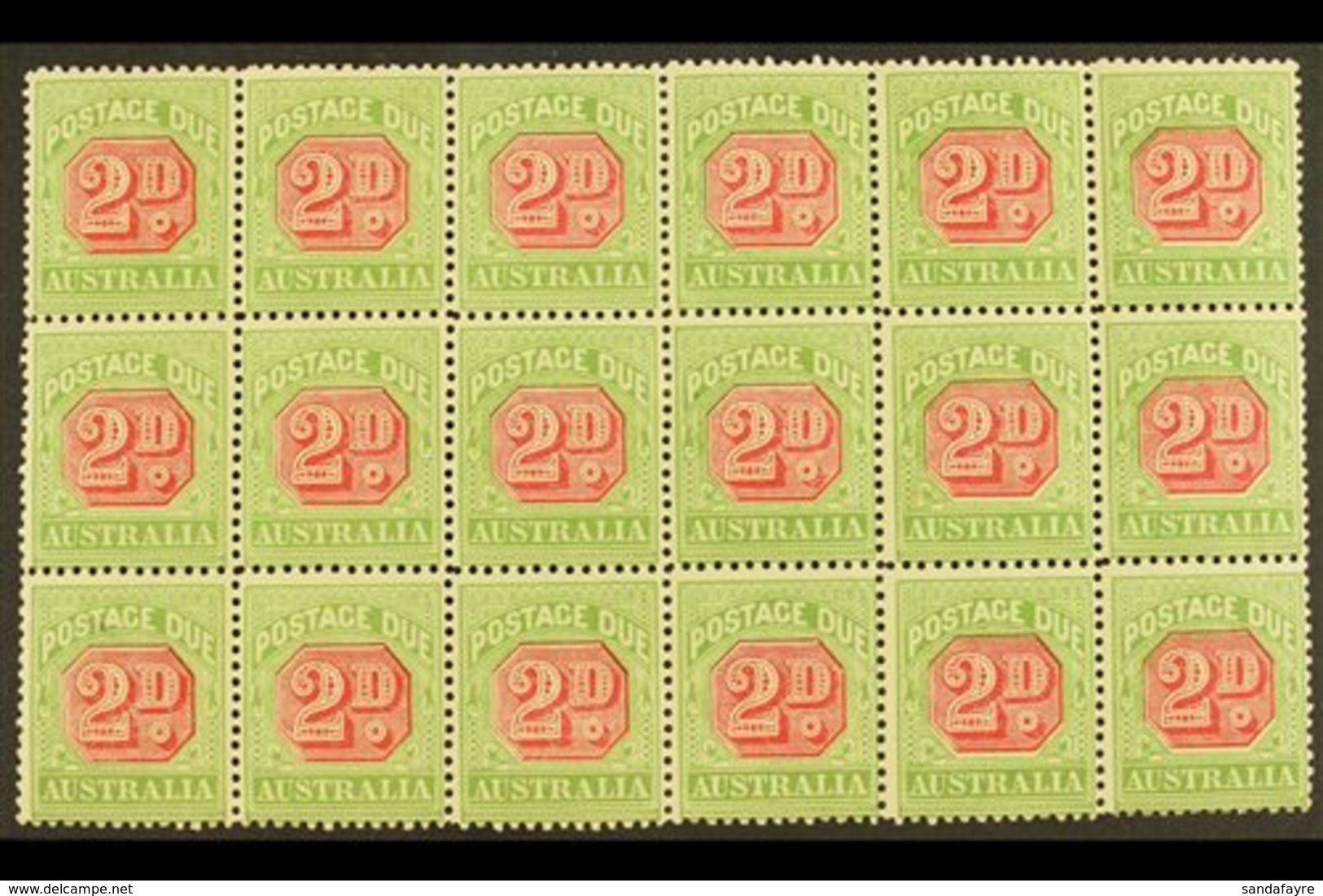 \Y POSTAGE DUES\Y 1901 2d Rosine And Yellow Green, SG D65, Mint Block Of 18, (2 Og) Rest NHM, Showing Minor Plate Flaws  - Other & Unclassified