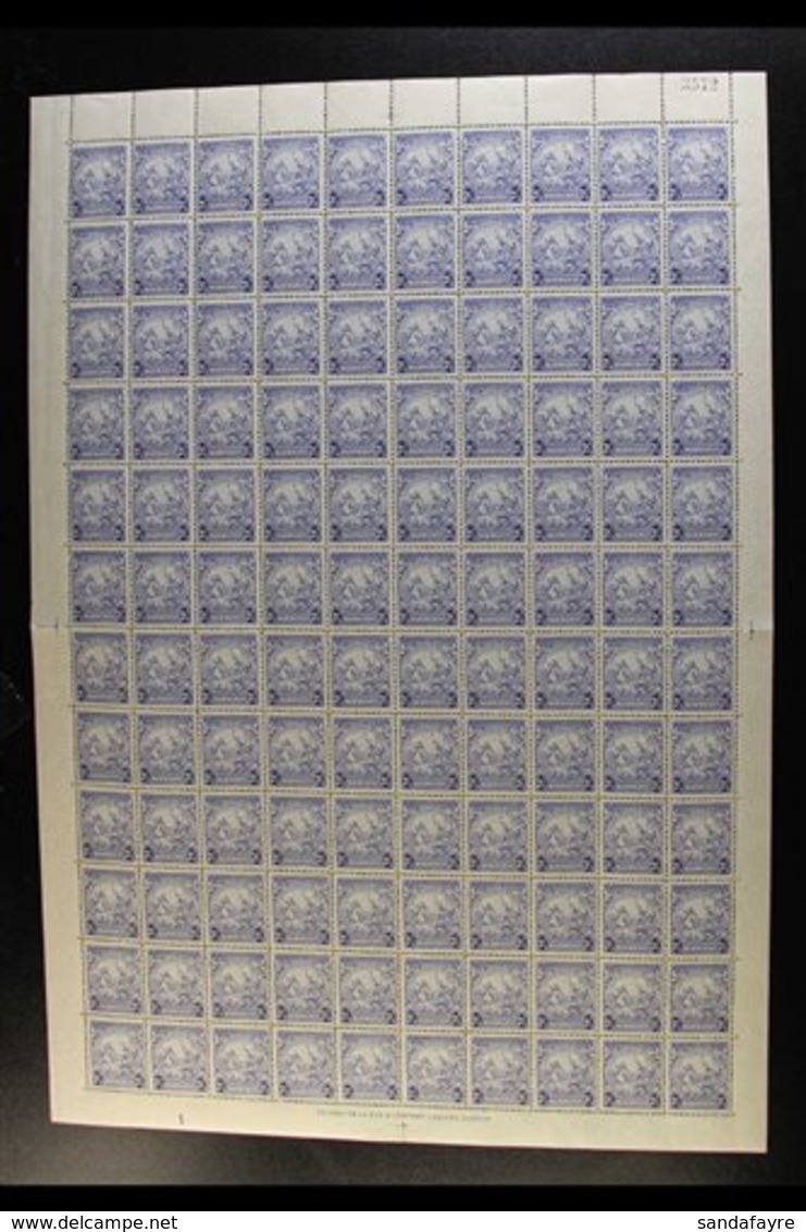 \Y 1938-47\Y 2½d Ultramarine (SG 251) - A Never Hinged Mint COMPLETE SHEET With Full Margins, Includes Three "Mark On Ce - Barbados (...-1966)