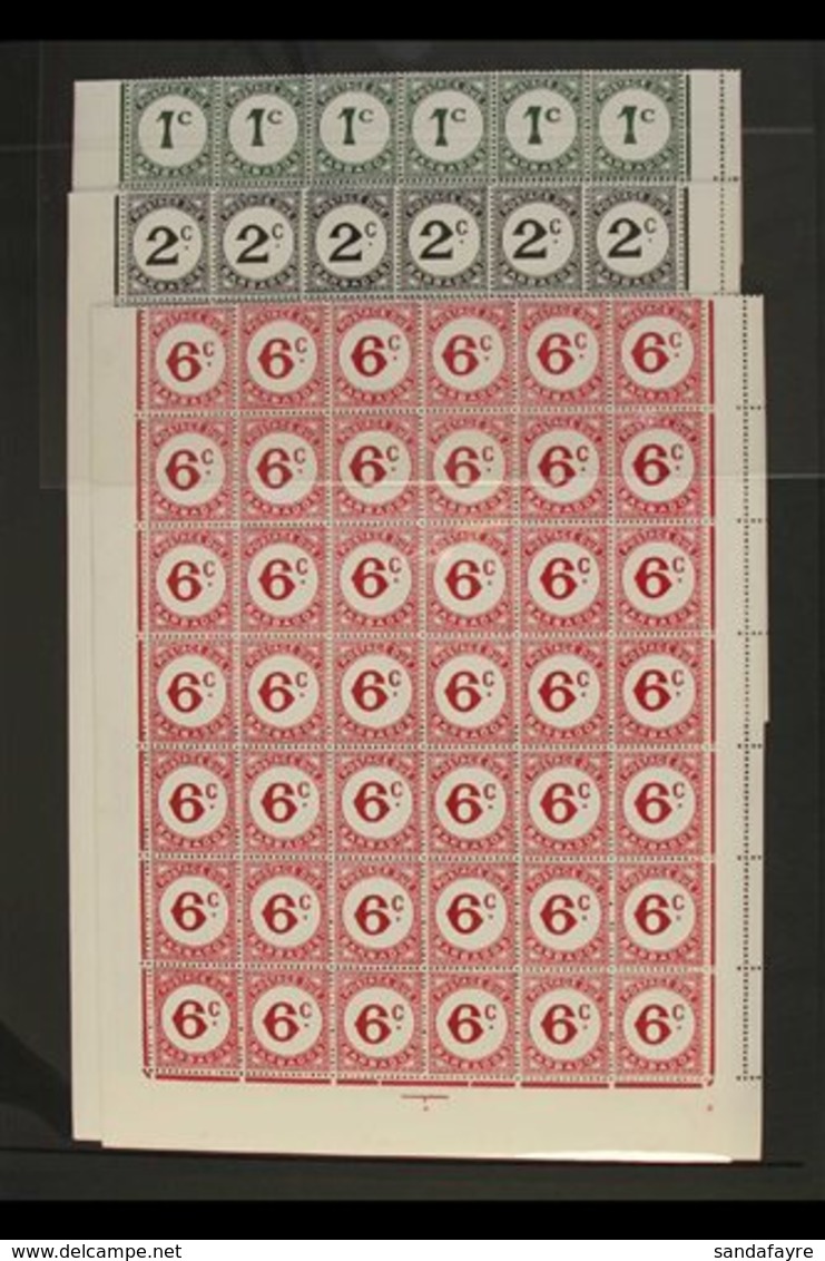 \Y POSTAGE DUES\Y 1950-53 Chalk-surfaced Paper Set (SG D4a/6a) In Never Hinged Mint COMPLETE PANES OF 6O STAMPS With Mar - Barbados (...-1966)