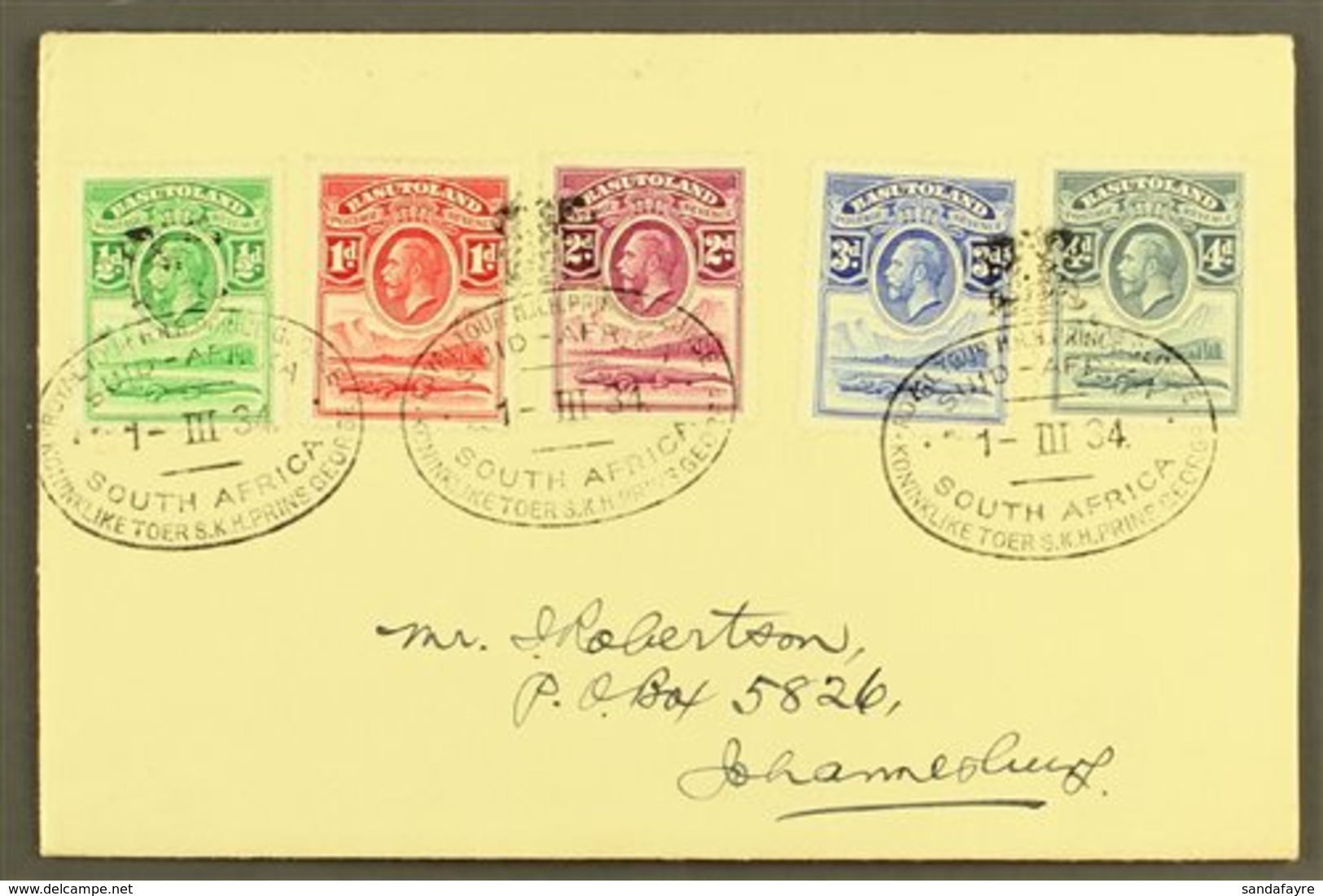 \Y 1934 ROYAL TOUR COVER\Y Bearing 1933 Set To 4d, SG 1/5, Addressed To Johannesburg, And Tied By Very Fine Bilingual "R - Autres & Non Classés
