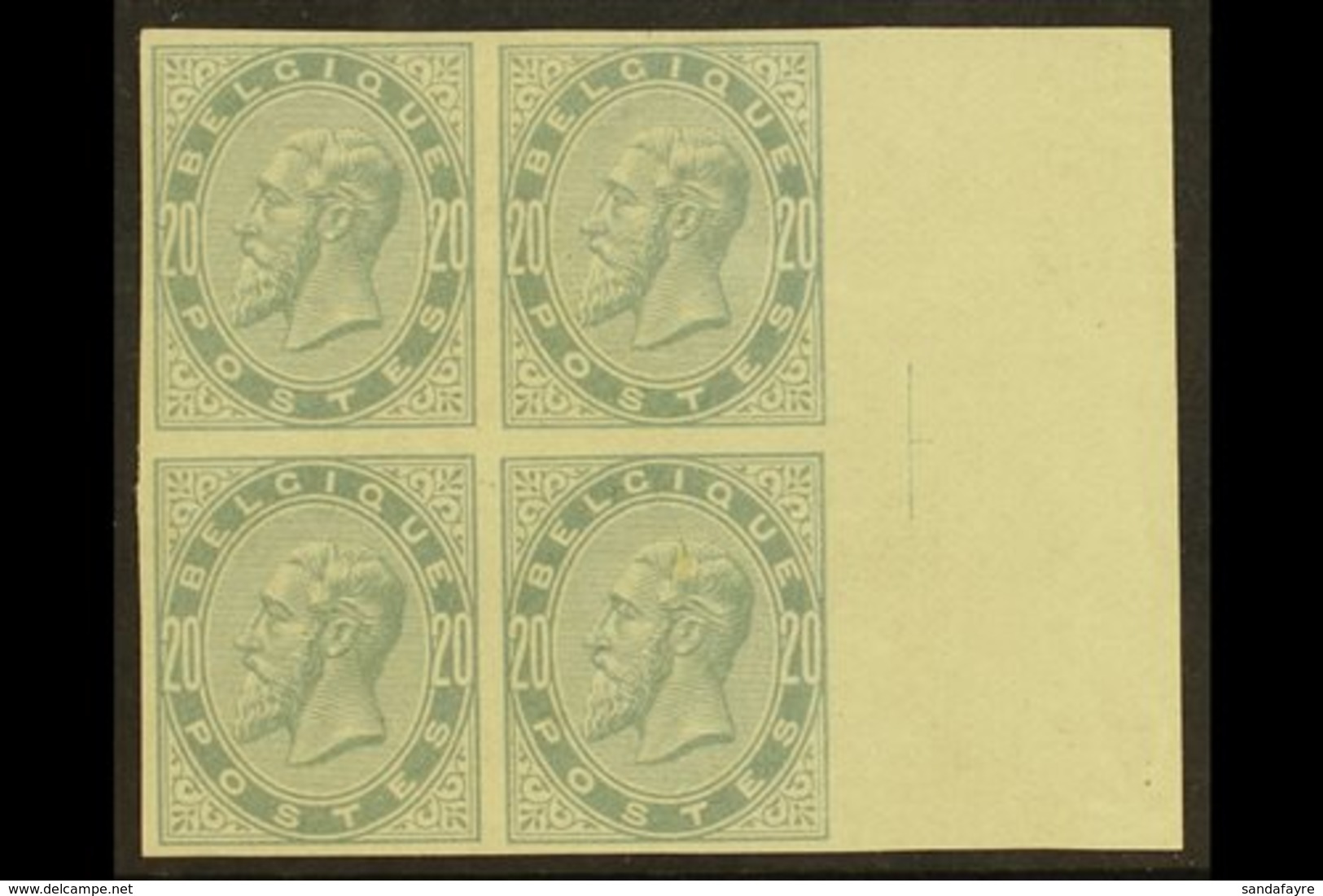 \Y 1883\Y 25c Blue-grey IMPERF (SG 64, COB 39, Michel 36), Fine Mint Marginal BLOCK Of 4, Very Fresh & Scarce. (4 Stamps - Sonstige & Ohne Zuordnung