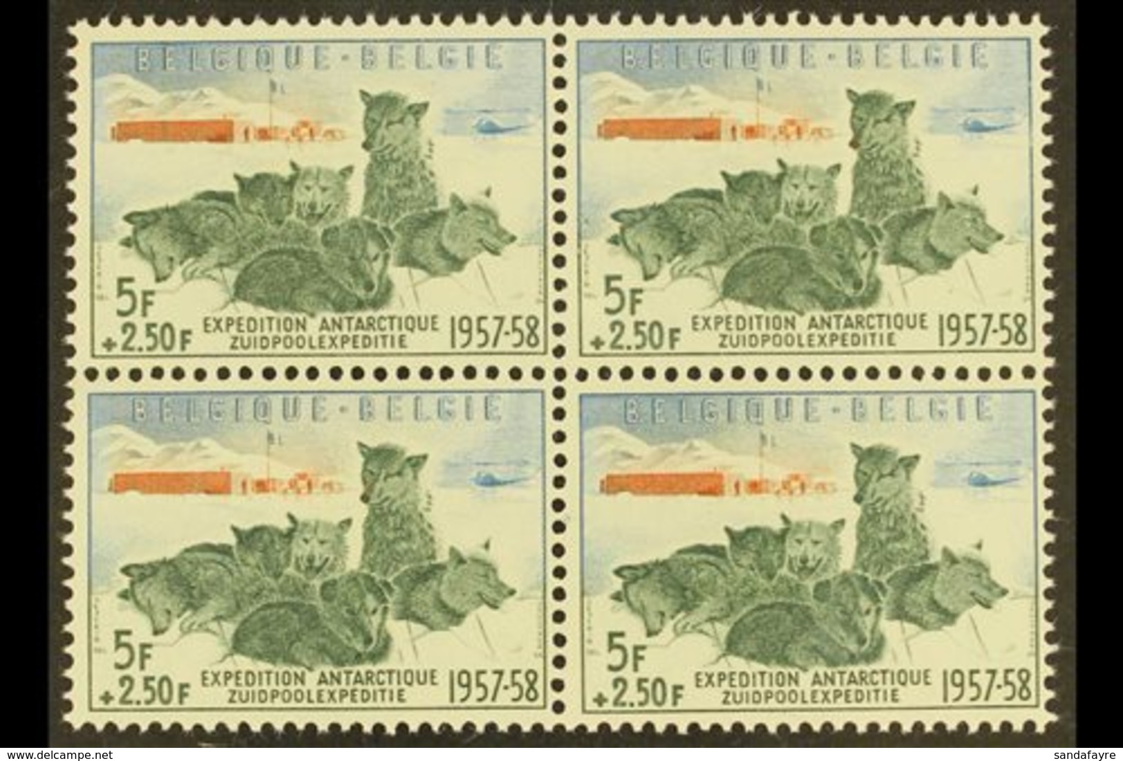 \Y 1957\Y 5f+2.50f Antarctic Expedition Stamps From Mini-sheets (Michel 1073, COB 1031), Superb Never Hinged Mint BLOCK  - Autres & Non Classés