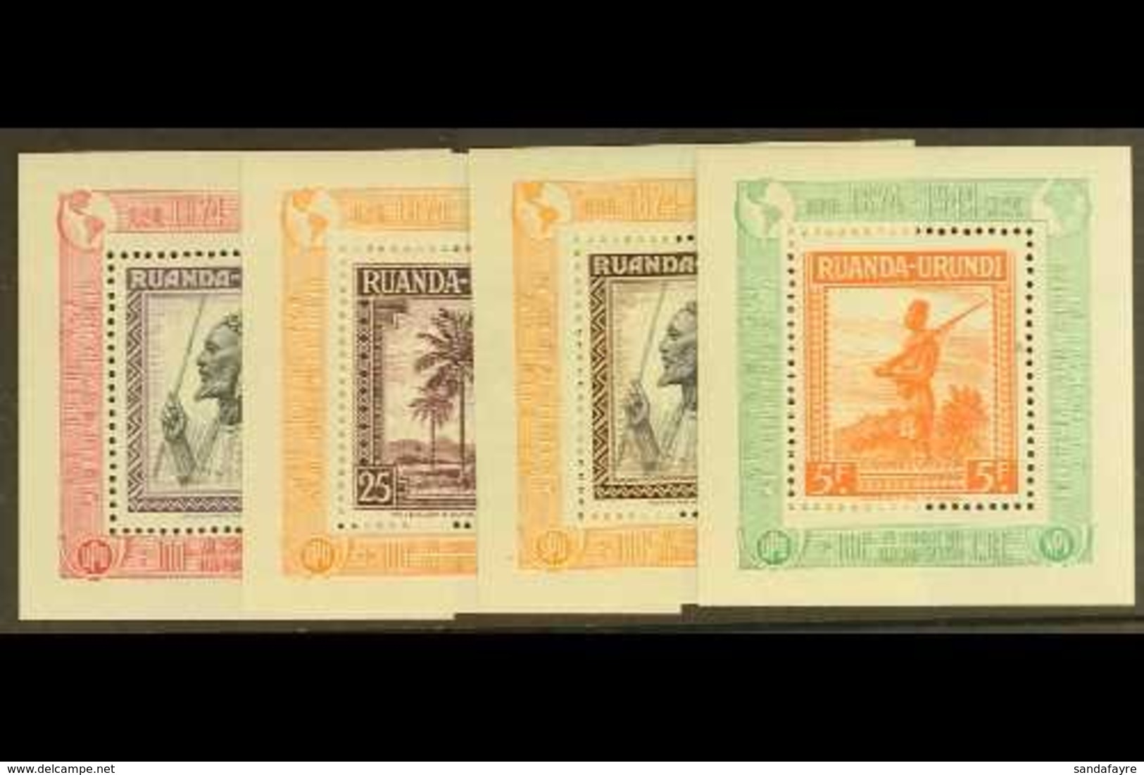 \Y RUANDA - URUNDI\Y 1949 UPU Commemorative "Mini Blocks", COB Bl1A/4A, Very Fine Mint. 5fr With Small Pre-printing Ink  - Autres & Non Classés