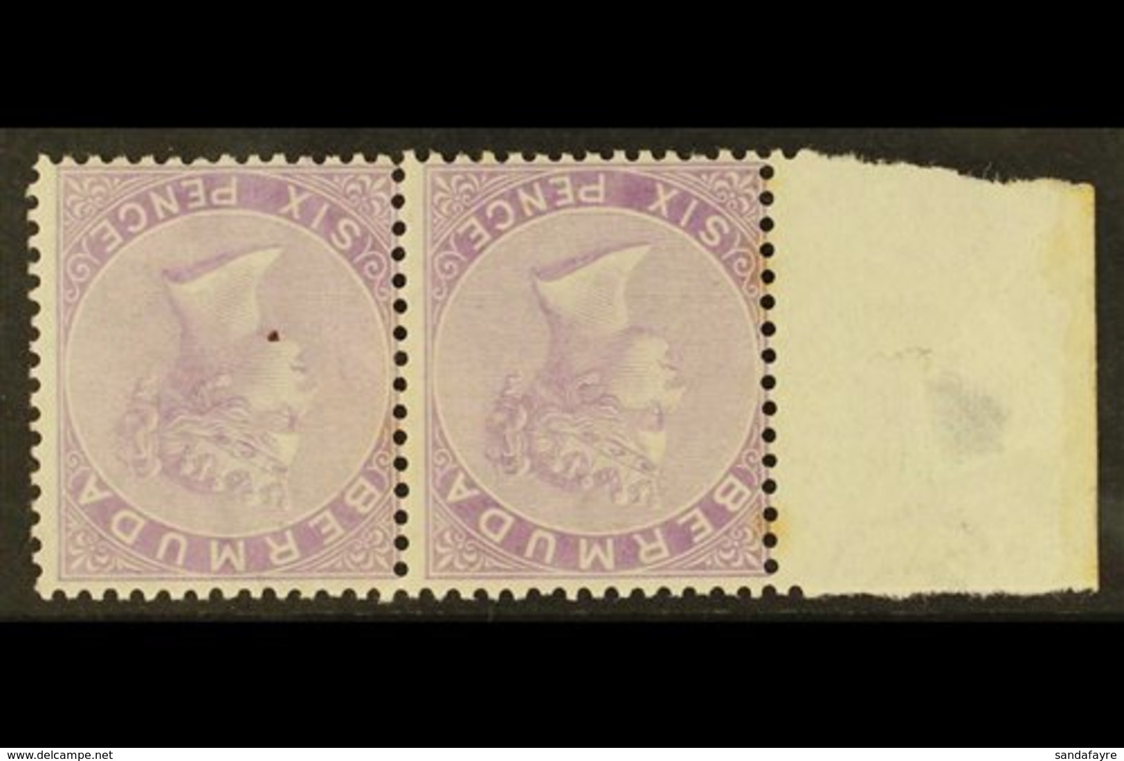 \Y 1874\Y 6d Dull Mauve, Watermark Inverted, SG 7w, Mint Horizontal Marginal Pair, One Unmounted, Light Age Marks To Bac - Bermudes
