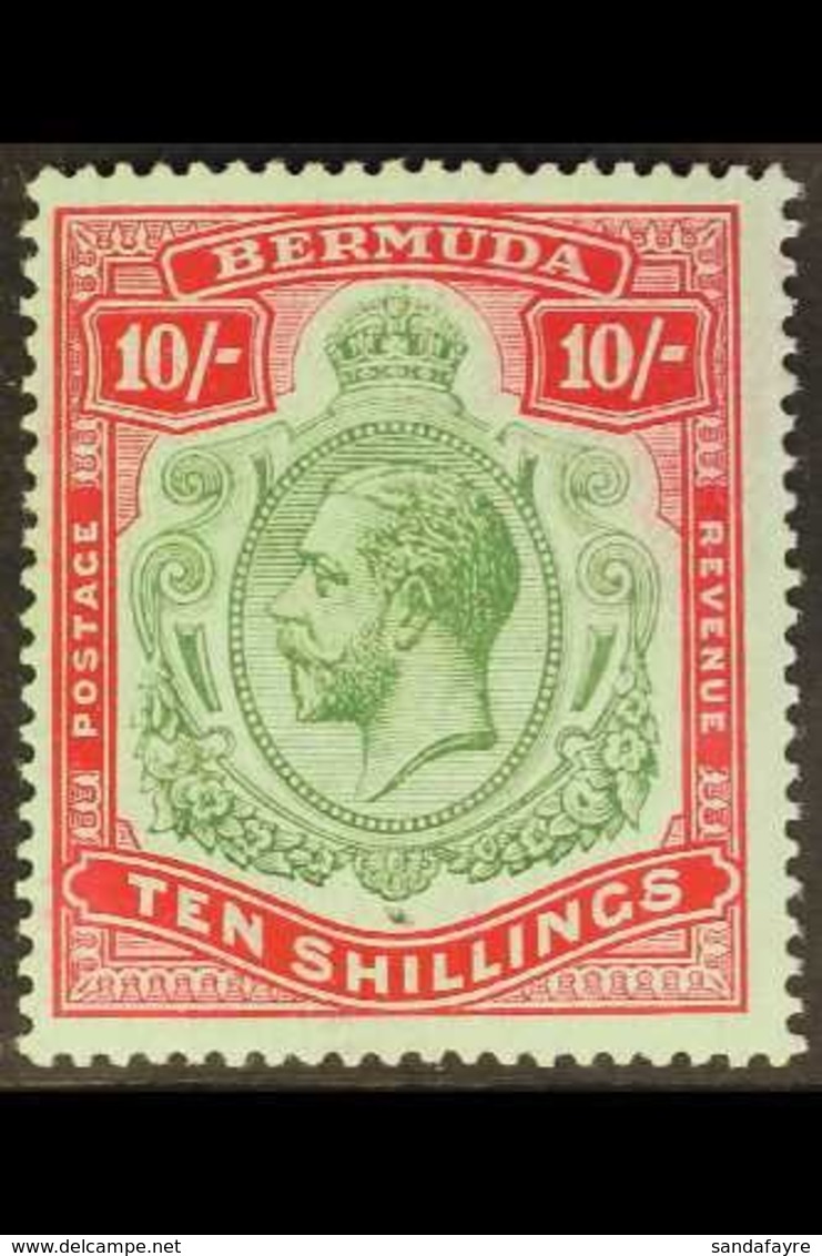 \Y 1918-22\Y 10s Green And carmine / Pale Bluish Green, Wmk  BREAK IN SCROLL, SG 54a, Never Hinged Mint. Rare In This Co - Bermuda