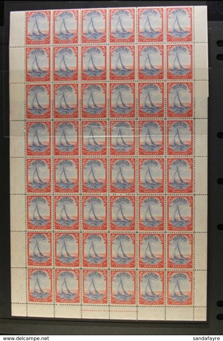 \Y 1938-52 COMPLETE SHEET NHM\Y 2d Ultramarine & Scarlet, Complete Sheet Of 60 Stamps (6 X 10), Selvedge To All Sides, N - Bermuda