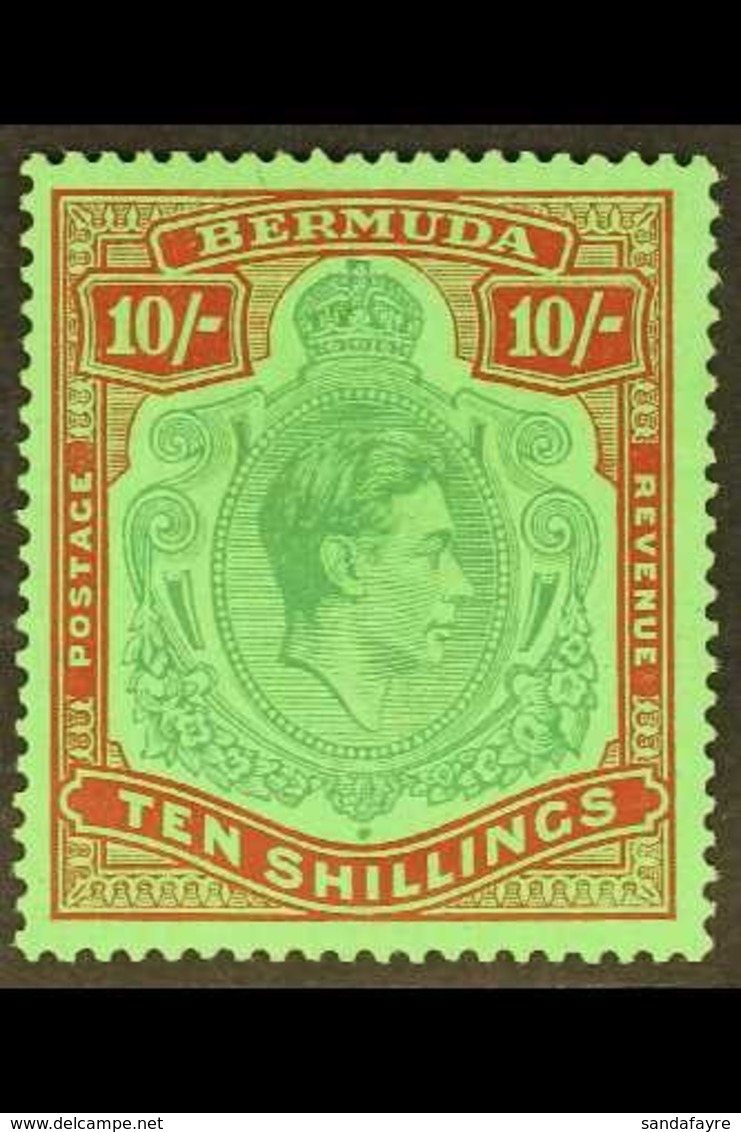 \Y 1938-53\Y 10s Green & Deep Lake/pale Emerald, SG 119, Very Fine Mint With Usual Streaky Gum & Murray Payne Colour Cer - Bermudes