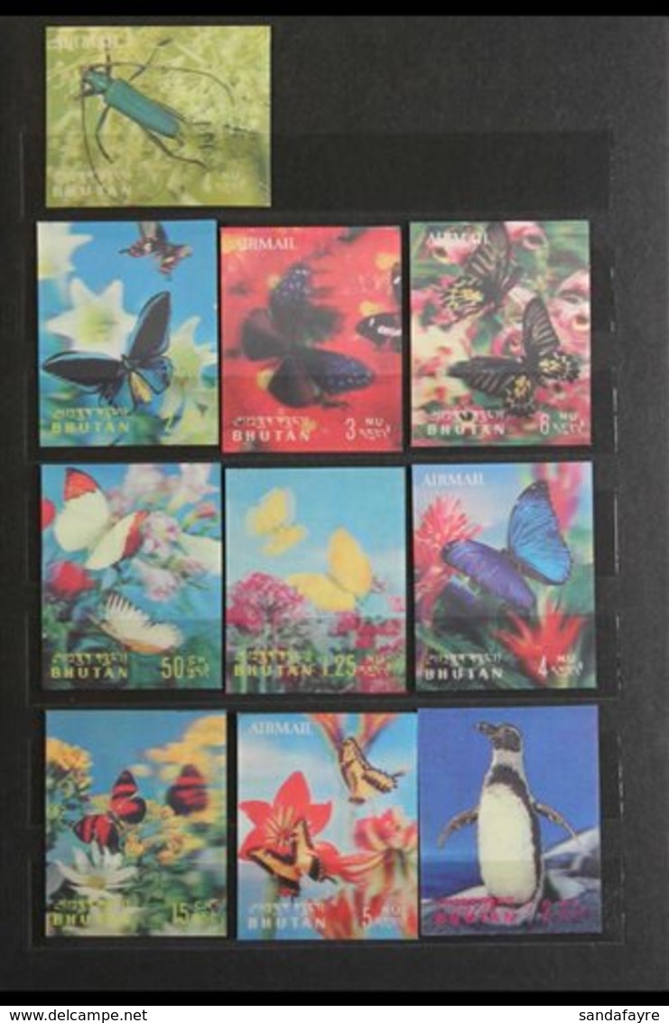 \Y 1967-1973 SIMULATED 3-D PLASTIC ISSUES.\Y NEVER HINGED MINT COLLECTION In Two Small Stockbooks, All Different, Includ - Bhutan