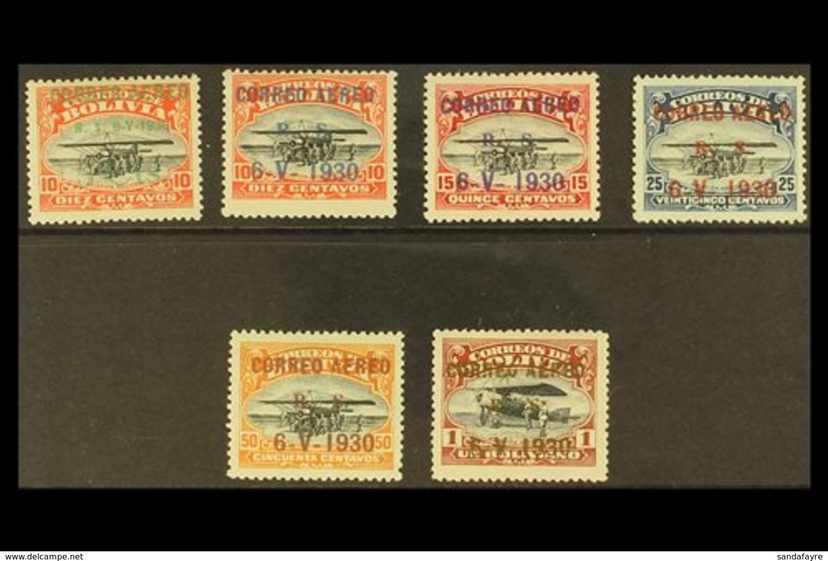 \Y 1930\Y Air "CORREO AEREO" Overprints Complete Basic Set (SG 228/35, Scott C11/12, C14/16 & C18), Very Fine Mint, Very - Bolivia