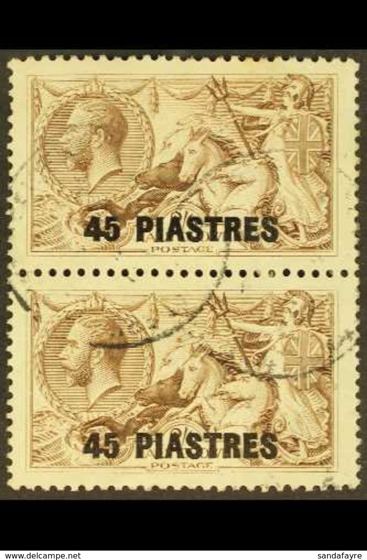 \Y 1921\Y 45pi On 2s6d Chocolate-brown With Joined Figures Variety, SG 48a, VERTICAL PAIR Fine Cds Used. For More Images - British Levant