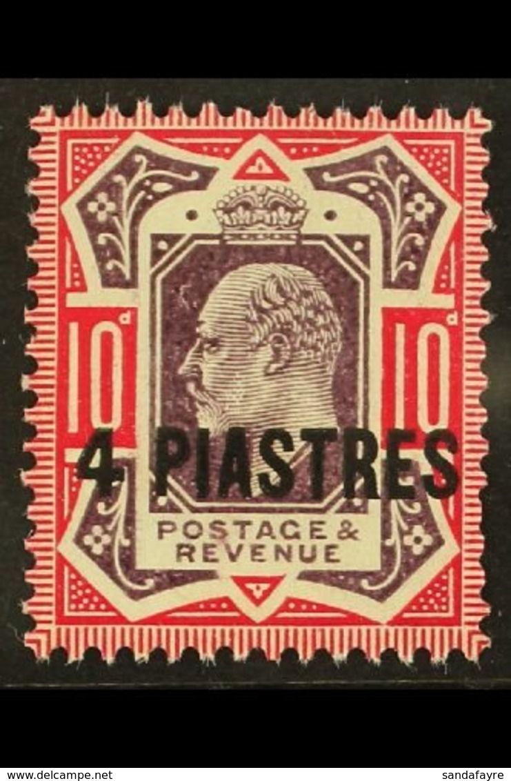 \Y TURKISH CURRENCY\Y 1902-05 4pi On 10d Dull Purple & Carmine (chalky) "No Cross On Crown" Variety, SG 31b, Never Hinge - British Levant