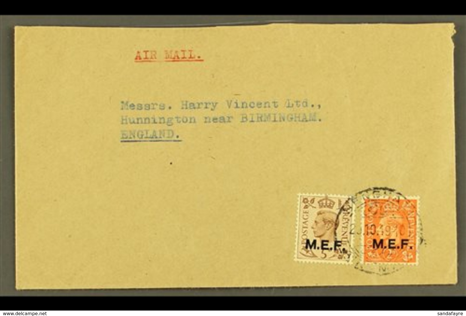 \Y CYRENAICA\Y 1949 Plain Envelope, Airmailed To England, Franked KGVI 2d & 5d Ovptd "M.E.F." Benghazi 23.10.49 C.d.s. P - Afrique Orientale Italienne