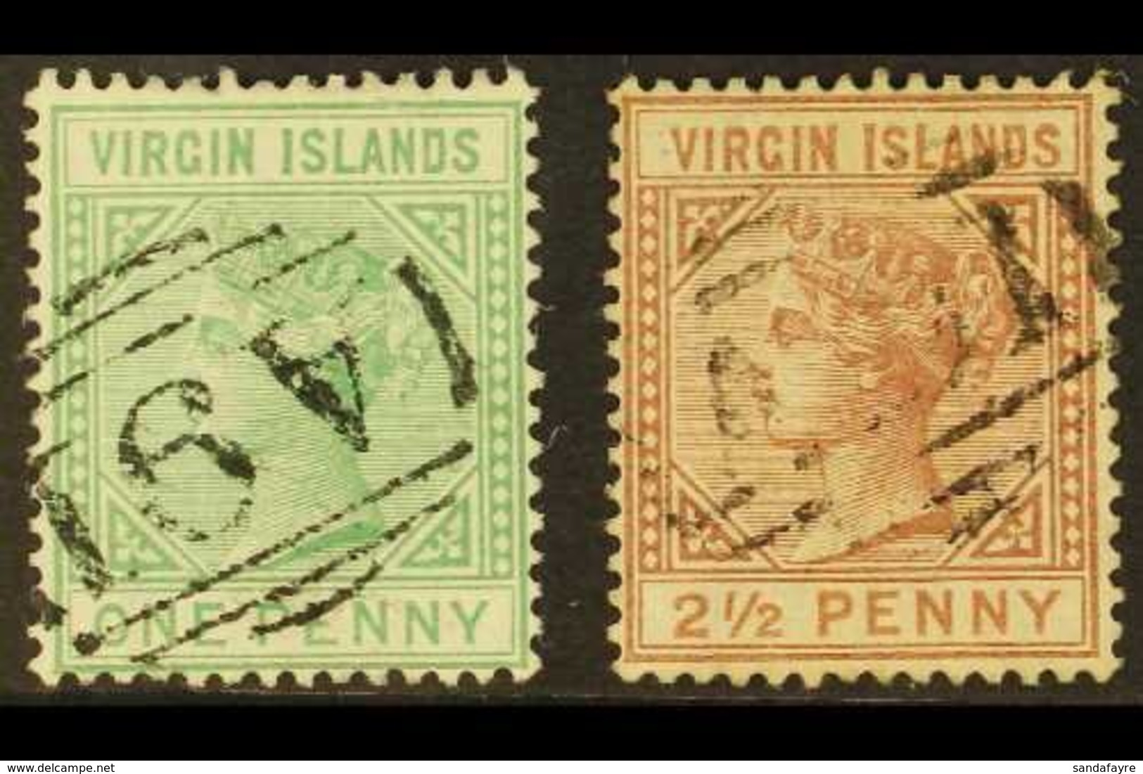 \Y 1879-80\Y 1d Emerald-green And 2½d Red-brown, SG 24/25, Each With Neat A91 Cancel. (2 Stamps) For More Images, Please - Iles Vièrges Britanniques