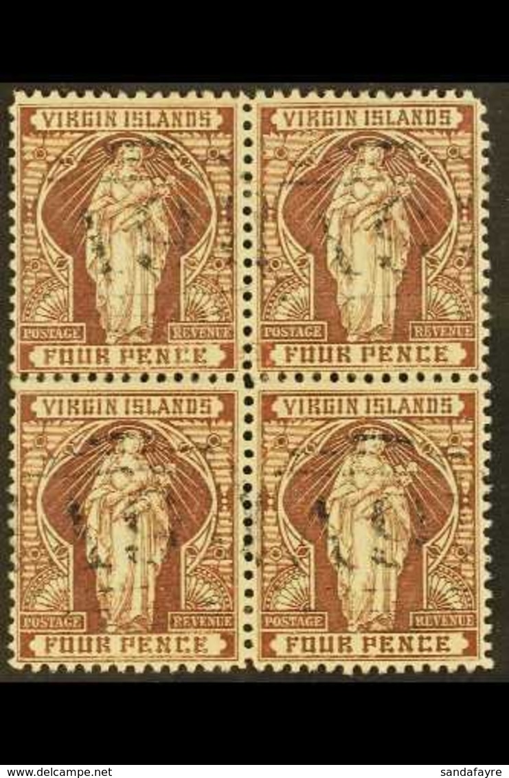 \Y 1899\Y 4d Brown, SG 46, Attractive Block Of Four With Neat Upright A91 Cancels.  For More Images, Please Visit Http:/ - British Virgin Islands